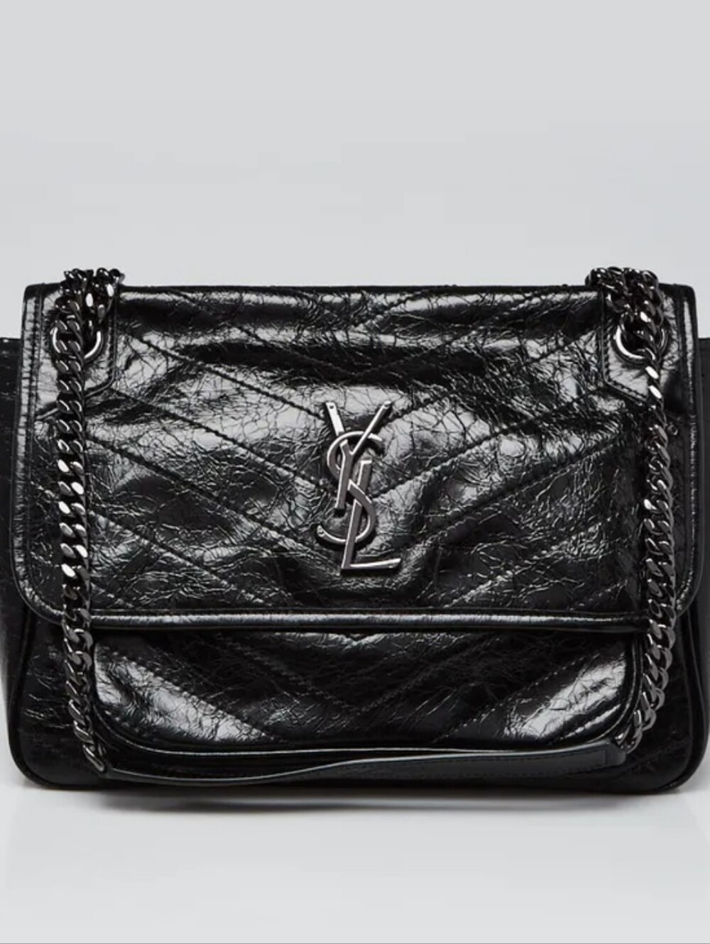 Saint Laurent Black Quilted Leather Shoulder Bag with Chain Strap